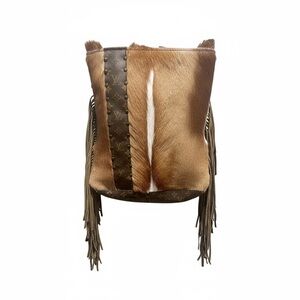 KEEP IT GYPSY LV Axis Deer Hide Brown Fringe Shoulder Bag